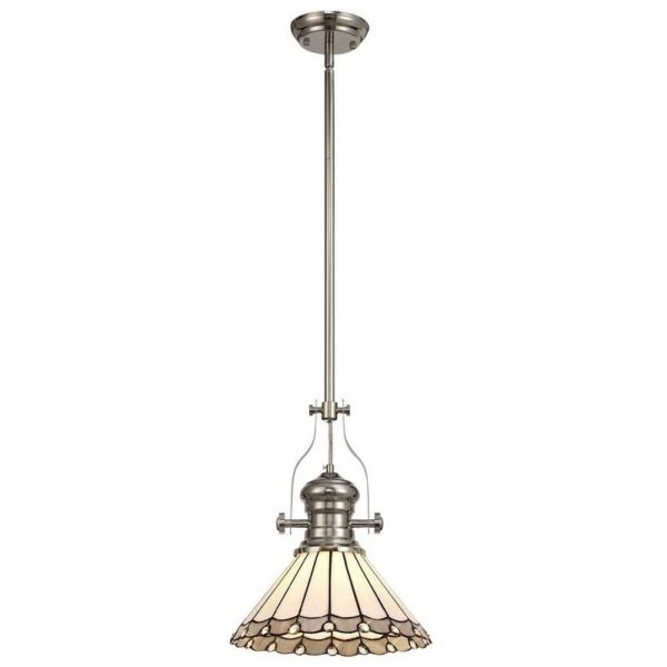 Luminosa Lighting - 1 Light Telescopic Ceiling Pendant E27 With 30cm Tiffany Shade, Polished Nickel, Grey, Crystal