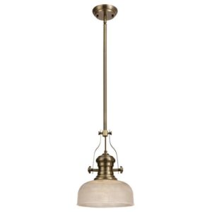 Luminosa Lighting - Telescopic Dome Ceiling Pendant E27 With 26.5cm Prismatic Glass Shade, Antique Brass, Clear