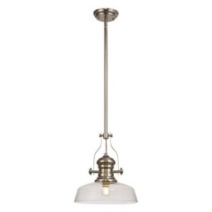 Luminosa Lighting - Telescopic Dome Ceiling Pendant E27 With 30cm Flat Round Glass Shade, Polished Nickel, Clear