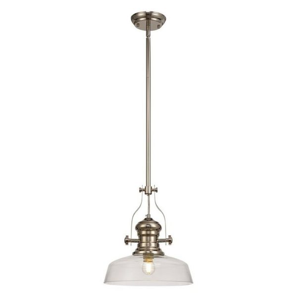Luminosa Lighting - Telescopic Dome Ceiling Pendant E27 With 30cm Flat Round Glass Shade, Polished Nickel, Clear