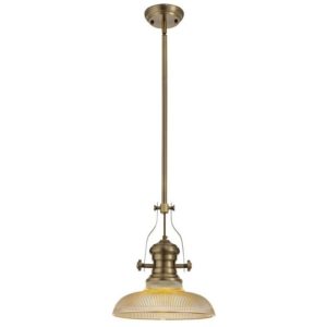 Luminosa Lighting - Telescopic Dome Ceiling Pendant E27 With 30cm Round Glass Shade, Antique Brass, Amber