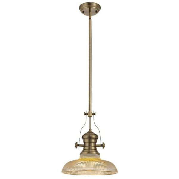 Luminosa Lighting - Telescopic Dome Ceiling Pendant E27 With 30cm Round Glass Shade, Antique Brass, Amber