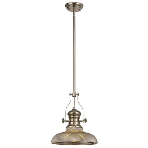 Luminosa Lighting - Telescopic Dome Ceiling Pendant E27 With 30cm Round Glass Shade, Polished Nickel, Smoked