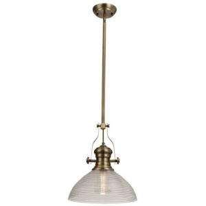 Luminosa Lighting - Telescopic Dome Ceiling Pendant E27 With 33.5cm Prismatic Glass Shade, Antique Brass, Clear