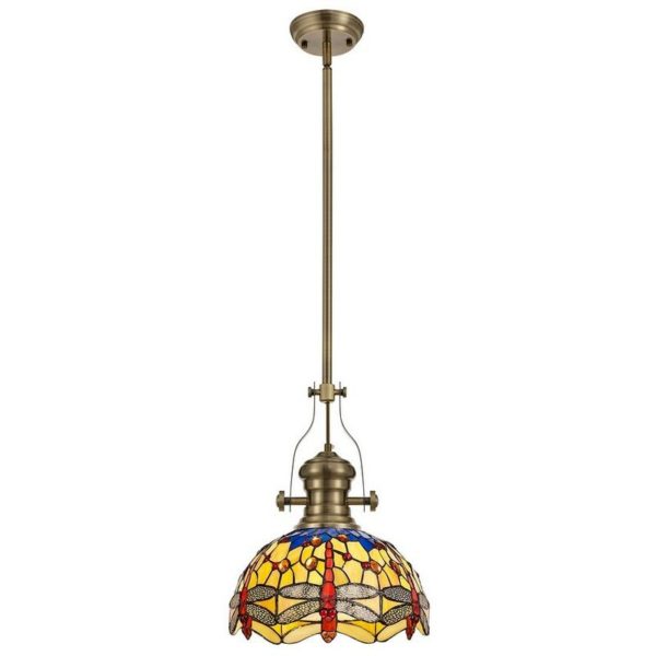 Luminosalighting - Luminosa Lighting - 1 Light Telescopic Ceiling Pendant E27 With 30cm Tiffany Shade, Antique Brass, Blue, Orange, Crystal