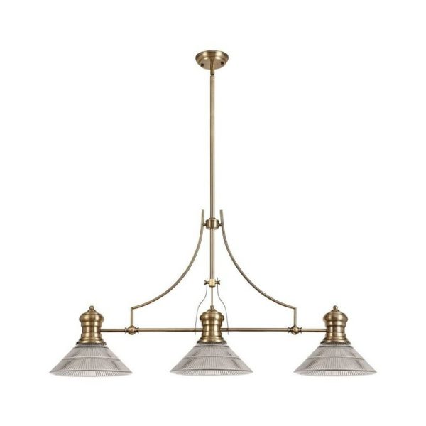 Luminosalighting - Luminosa Lighting - 3 Light Telescopic Ceiling Pendant E27 With 30cm Cone Glass Shade, Antique Brass, Clear