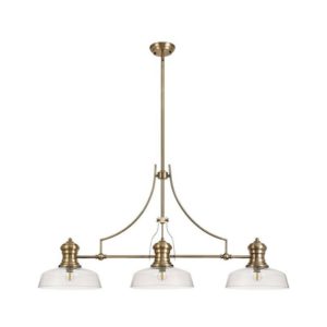 Luminosalighting - Luminosa Lighting - 3 Light Telescopic Ceiling Pendant E27 With 30cm Flat Round Glass Shade, Antique Brass, Clear