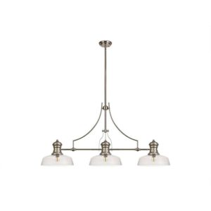 Luminosalighting - Luminosa Lighting - 3 Light Telescopic Ceiling Pendant E27 With 30cm Flat Round Glass Shade, Polished Nickel, Clear