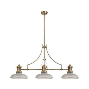 Luminosalighting - Luminosa Lighting - 3 Light Telescopic Ceiling Pendant E27 With 30cm Round Glass Shade, Antique Brass, Clear