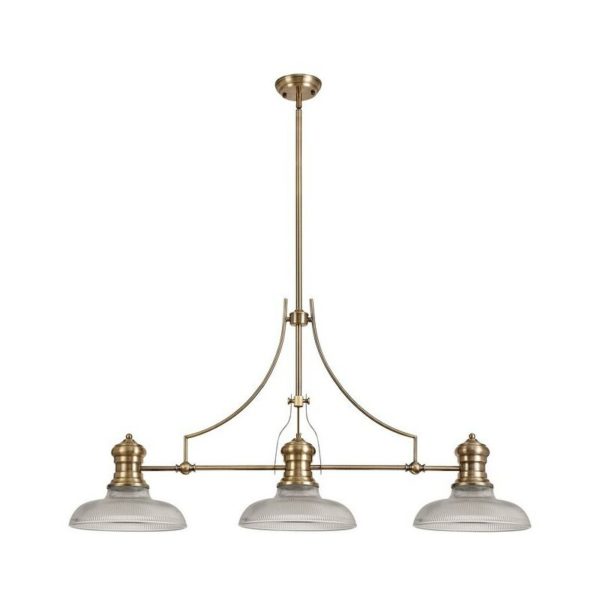 Luminosalighting - Luminosa Lighting - 3 Light Telescopic Ceiling Pendant E27 With 30cm Round Glass Shade, Antique Brass, Clear