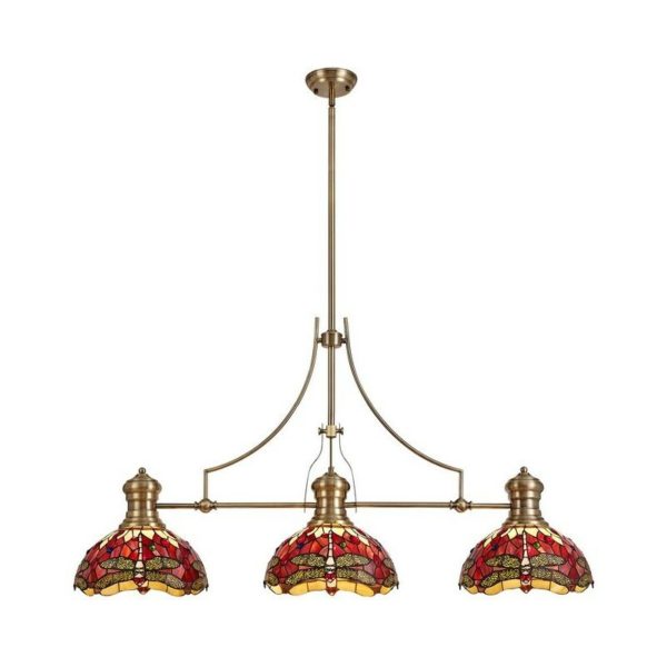 Luminosalighting - Luminosa Lighting - 3 Light Telescopic Ceiling Pendant E27 With 30cm Tiffany Shade, Antique Brass, Purple, Pink, Crystal