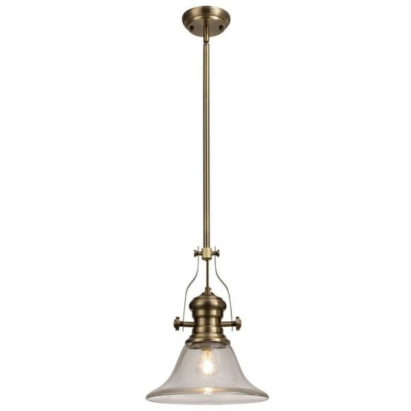 Luminosalighting - Luminosa Lighting - Telescopic Dome Ceiling Pendant E27 With 30cm Smooth Bell Glass Shade, Antique Brass, Clear