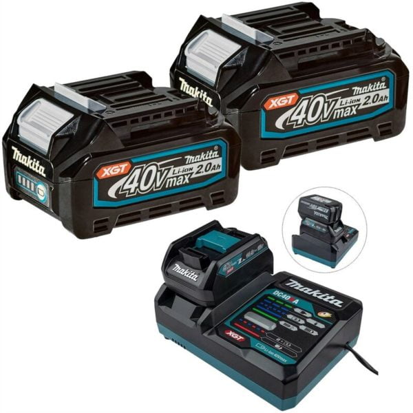 Makita 2 x BL4020 40V Max XGT 2ah Battery + Fast Charger + ADP10 LXT 18v Adaptor