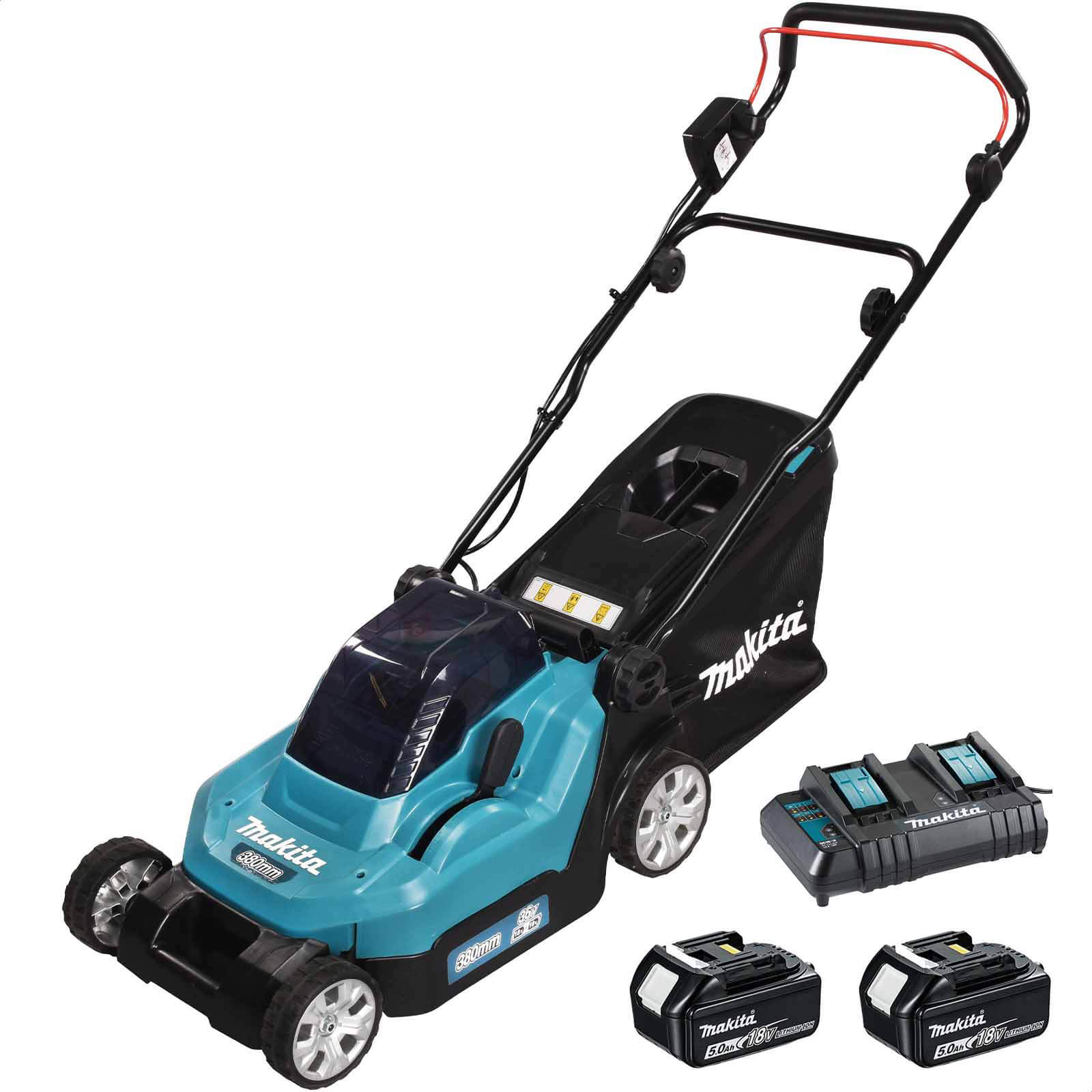 Makita DLM382 Twin 18v LXT Cordless Lawnmower 380mm 2 x 5ah Li-ion ...