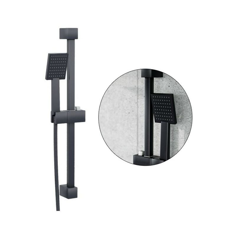 Matt Black Shower Riser Rail Kit Square Adjustable + 3 Mode Shower Head + Hose