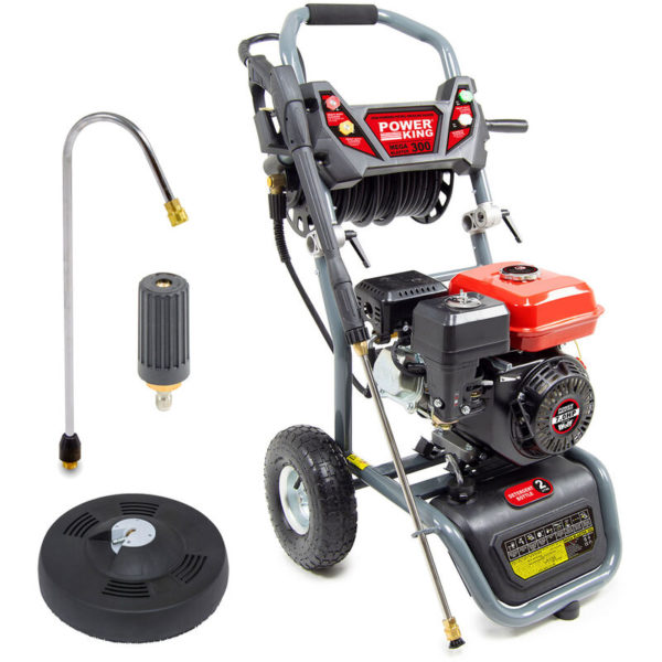 Mega Blaster 300 Petrol Pressure Washer, Curved Lance, Turbo Nozzle & Patio Cleaner - Powerking