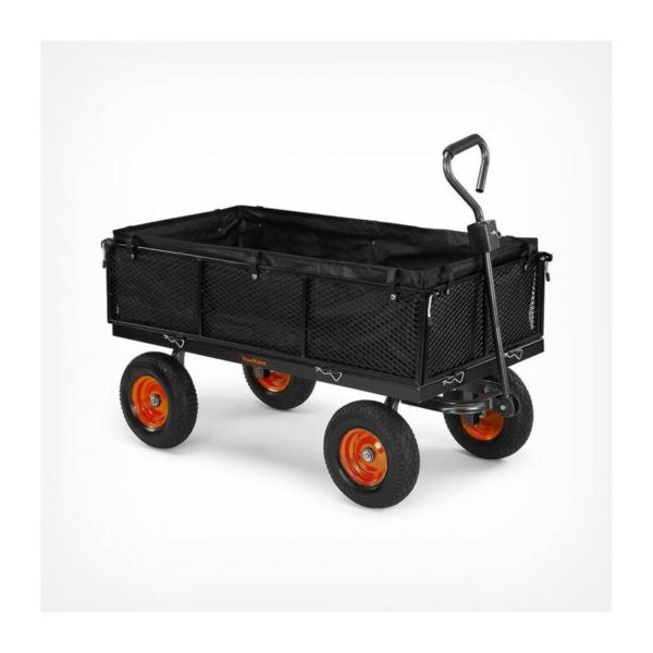 Mesh Garden Cart with Lining - 600kg Heavy Duty 4 Wheeled Garden diy Trailer and Trolley - 600kg Weight Capacity - Vonhaus