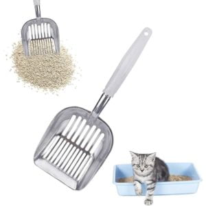 Metal Cat Litter Shovel, Large Durable Cat Poop Shovel, Quick Sifting Deep Cat Litter Shovel, with Long Ergonomic Handle, Suitable for All Types of