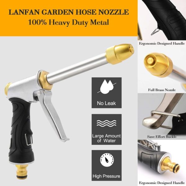 Metal Garden Watering Gun Hose Gun Watering Gun High Pressure Aqua Sprayer with Adjustable Brass Nozzle Car Wash Cleaning Lawn Garden Watering