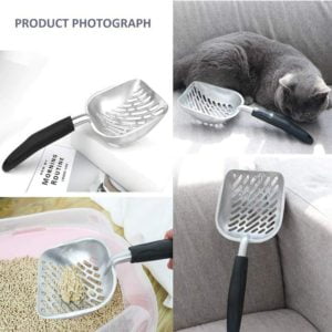 Metal Litter Shovels Aluminum Alloy Cat Litter Shovel with Long Handle Easy to Clean for Pets, Twill Stripes