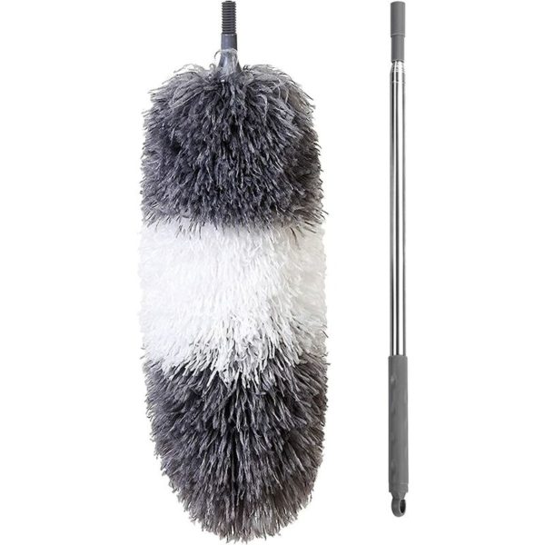 Microfiber duster with telescopic rod and bendable corner brush, dust wiper for effortlessly removes dust and cobwebs, long up to 252 cm long dust