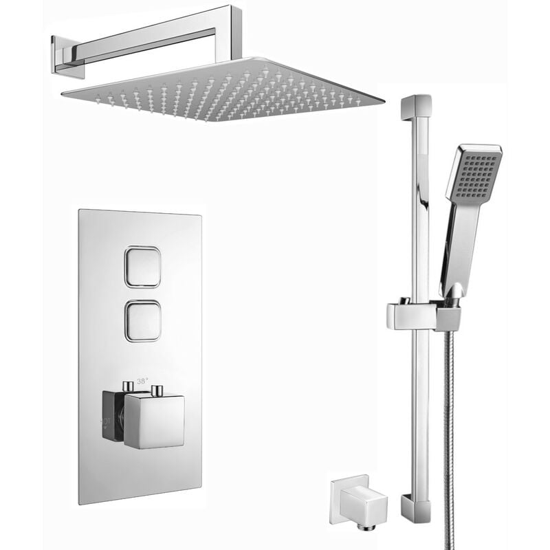 Milan, SH0056, Square Thermostatic Concealed Push Button Shower Set ...