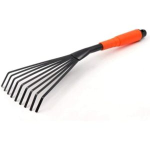 Mini 16' 9 Root Steel Garden Rake with Ergonomic Comfortable Rust Resistant Handle - Professional Gardening Tool