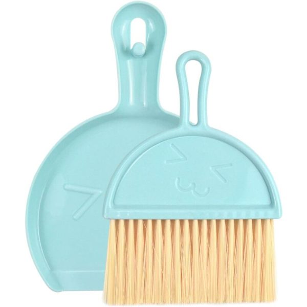 Mini Plastic Dustpan and Broom, Mini Dustpan and Brush Set, Small Broom Desk Cleaning Tool, Small Multi-Function Sweeping Broom for Kids Adults (Blue)
