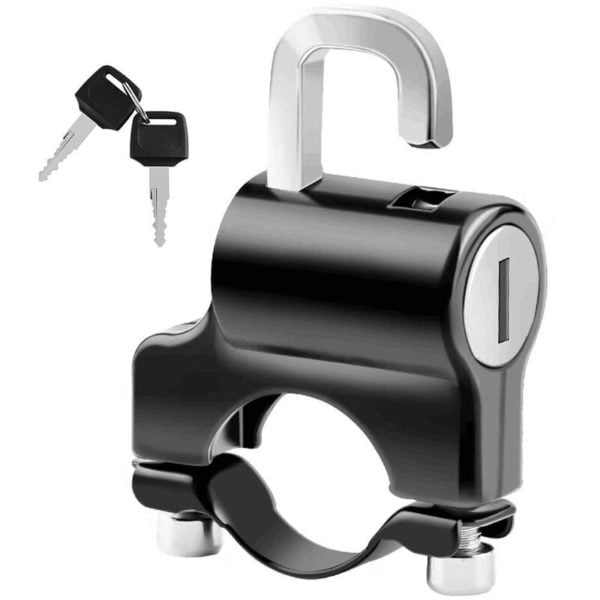 Mini Portable Helmet Lock Anti-Theft Safety Lock All-Metal with 2 Keys for 22-24mm Handlebar Bike Motorcycle Electric Scooter Black