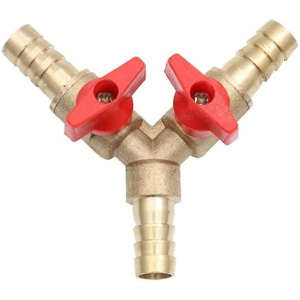 Monly - 10mm Brass Ball Valve 3 Way y Hose Barb Connector Adapter for Diesel Water Tap (Pack of 1)