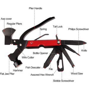 Monly - Survival Kit, Knife and Axe, Multi-Tool 18 in 1 Multi-Tool Stainless Steel Portable Hammer Hunting Accessories for Camping, Hiking,