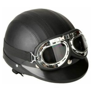 Motorcycle Helmet, Winter Windproof Helmet with UV Visor Goggles Retro Vintage Style 5460cm (Black)