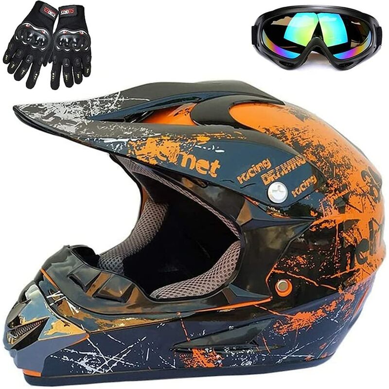 Motorcycle helmets for boys, bicycle helmet for children, boys and girls, scooter and atv helmet, dot / ece certified, suitable for all seasons, 11, m