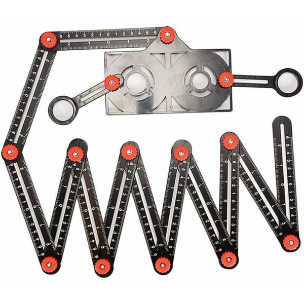 Multi-Angle Measuring Ruler, 6-Sided Angle Measuring Tool with Punch Locator, Aluminum Alloy Multi-Function Angle Ruler for Builders, Craftsmen,