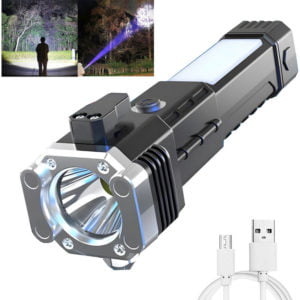 Multi-Function Car Safety Hammer Strong Light Flashlight, Emergency Escape Torch Tool, LED High Lumens Rechargeable Solar Powered Emergency Rescue