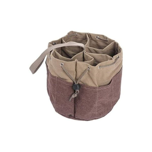 Multi-Function Tool Storage Bag, Bucket Tool Bag with Multiple Pockets and Side Drawstring, Nylon Handle (Khaki)