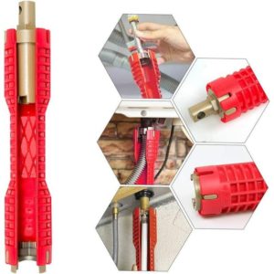 Multi-Purpose Pipe Wrench, Change Faucet Tool Faucet and Sink Repair Tool Plumber Socket Wrench Plumbing Tools Kitchen Pipe Wrench (Red)