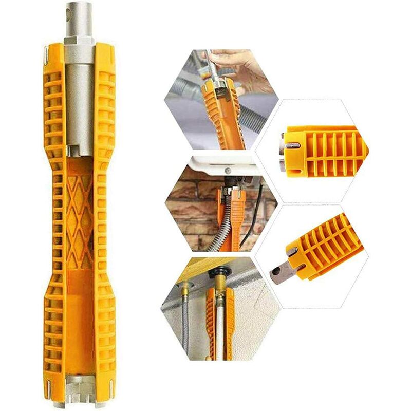 Multi-Purpose Pipe Wrench, Change Faucet Tool Faucet and Sink Repair Tool Plumber Socket Wrench Plumbing Tools Kitchen Pipe Wrench (Yellow)
