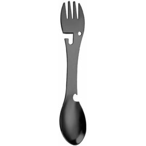 Multi-function Spork Scoop Cutlery 5 In 1 Fork Spoon Camping Tool Black-