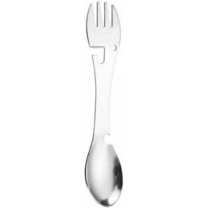 Multi-function Spork Scoop Cutlery 5 In 1 Fork Spoon Camping Tool Silver-