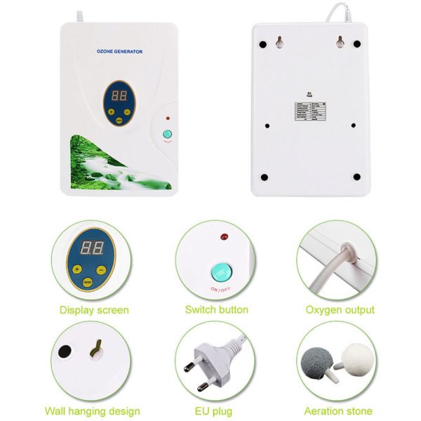 MultiPurpose Ozone Generator and Purifier Air Water Oil Ozonator,Ozone Machine for Water Fruit eu Plug 220V