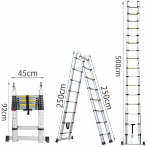 Multifunctional Telescopic Ladder Aluminum Alloy Outdoor Double Sided Folding Ladder Household 5M(2.5M+2.5M) - Silver