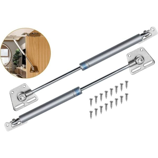 NORCKS 2 Pack Gas Strut Telescopic Gas Spring Lift lid Stay Hinge for Door Stays Kitchen Cabinet Cupboard Toy Box Spring Hinge - 100N - Silver