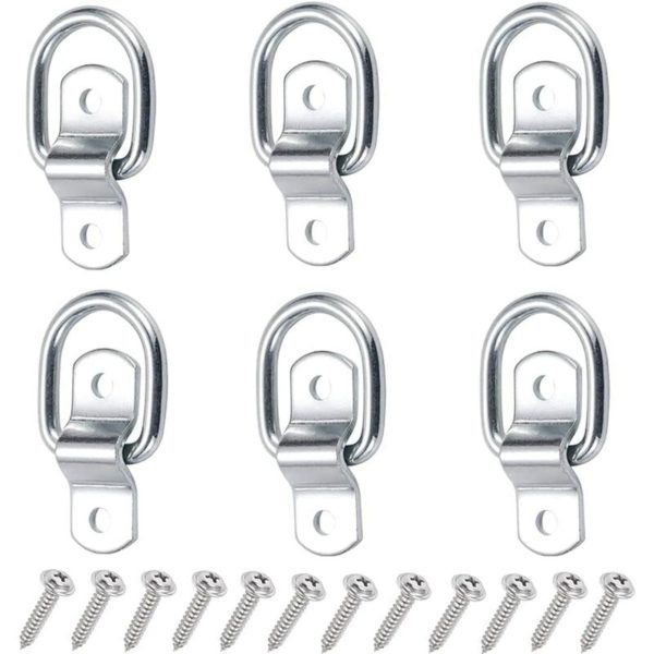 NORCKS D Ring Tie Downs,6 PCS Heavy Duty Lashing Rings Stainless Steel Trailer Anchors Points with Mounting Bracket and Screw 1/4" D-Rings for