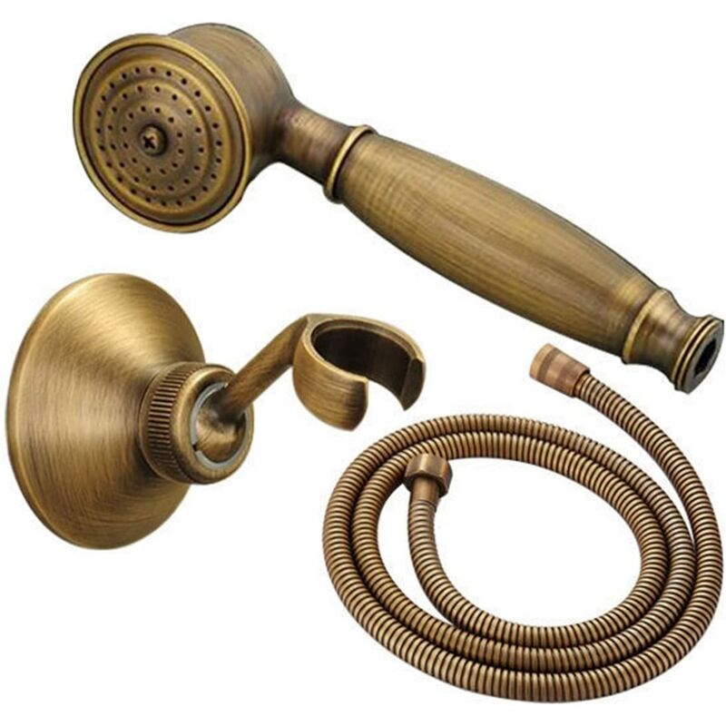 NORCKS Shower Head, Shower Set, Brass Retro Telephone Shaped Shower with 1.5m hose and bracket, used in Bathroom and Shower Room-Copper bracket