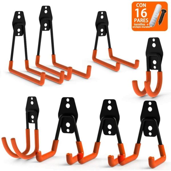 NORCKS Steel Garage Storage Utility Double Hooks, Heavy Duty Shovel Holders for Organise Power Tools,shed,Ladders,Bike, Bicycle and Bulk Items (Pack