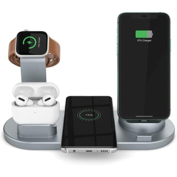 Naxunnn - 4 in 1 360 Degree Rotating Wireless Charging Dock for Apple/Micro/Type c Devices, Qi Fast Charging for iWatch Series, Airpods, iPhone,