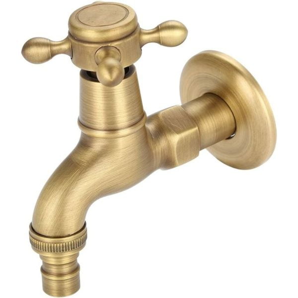 Naxunnn - Antique Brass Faucet, Decorative Garden Outdoor Mixer Tap European Vintage Washing Machine Single Wall Mounted (2)