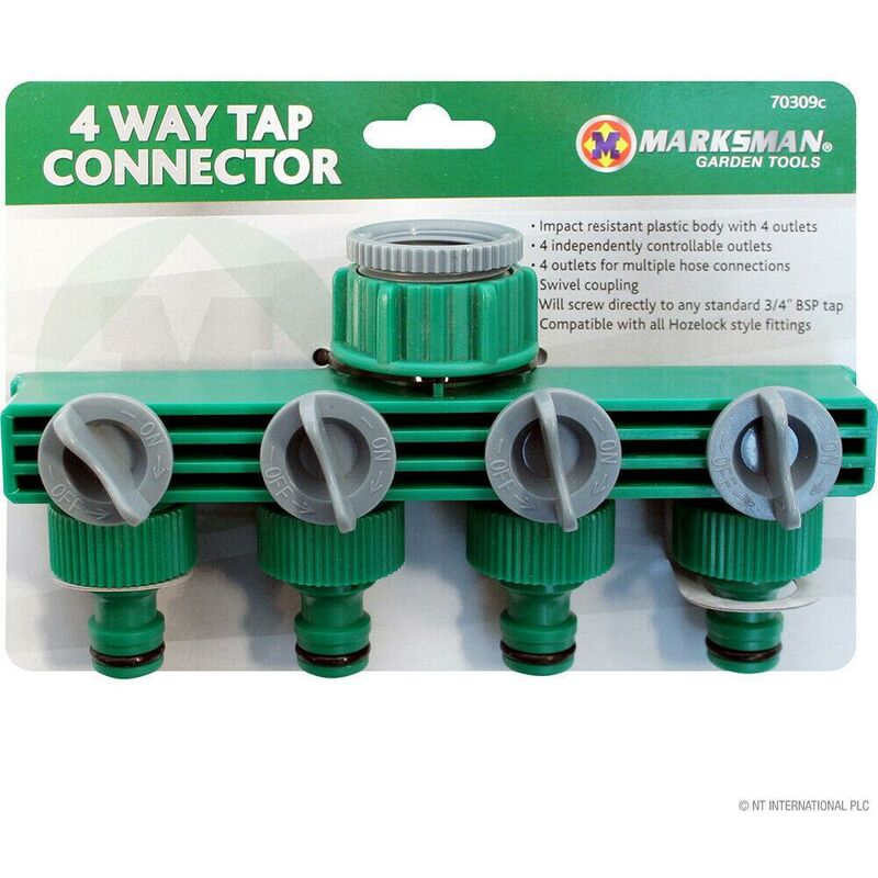 New 4 way tap connector adapter garden hose pipe adaptor outlet splitter