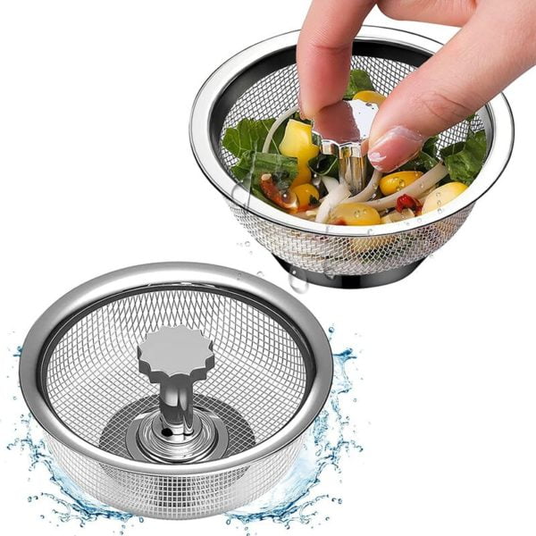 New Sink Strainer, Set of 2 Stainless Steel Sink Strainer, Upgraded Kitchen Sink Strainer with Telescopic Handle Silicone Stopper for Quick Draining